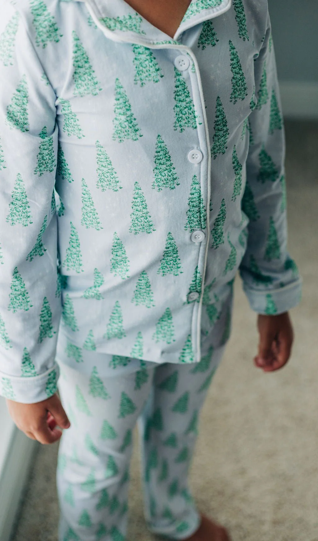 Adult Button Down Pajamas - Blue Christmas Tree Holiday Lounge - Image 2