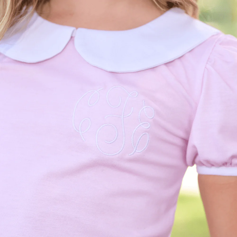 Amelia Peter Pan Puff Sleeve Tee - Light Pink - Image 2