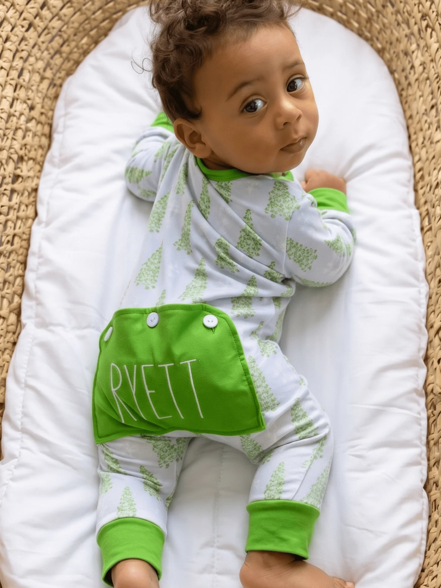 Baby Buttflap Pajamas - Blue Christmas Tree Holiday Lounge