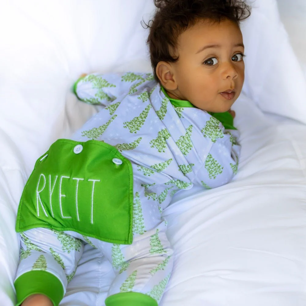 Baby Buttflap Pajamas - Blue Christmas Tree Holiday Lounge - Image 2