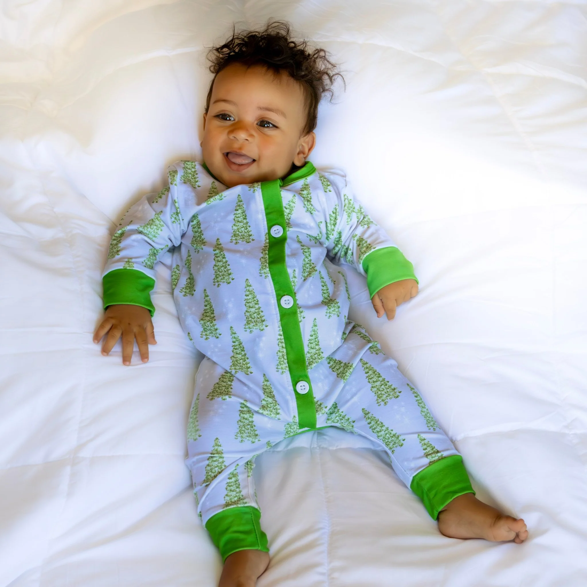 Baby Buttflap Pajamas - Blue Christmas Tree Holiday Lounge - Image 3