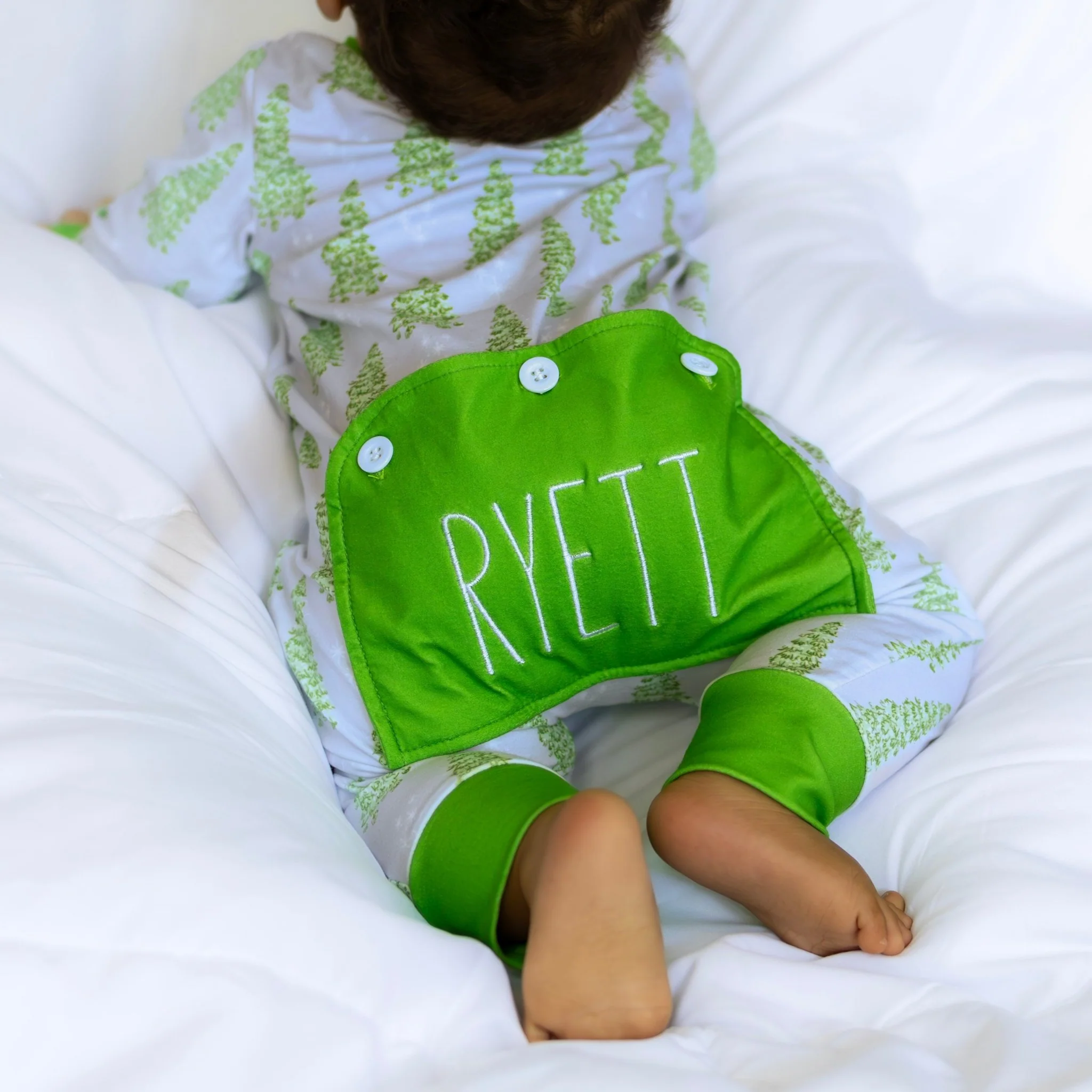 Baby Buttflap Pajamas - Blue Christmas Tree Holiday Lounge - Image 4