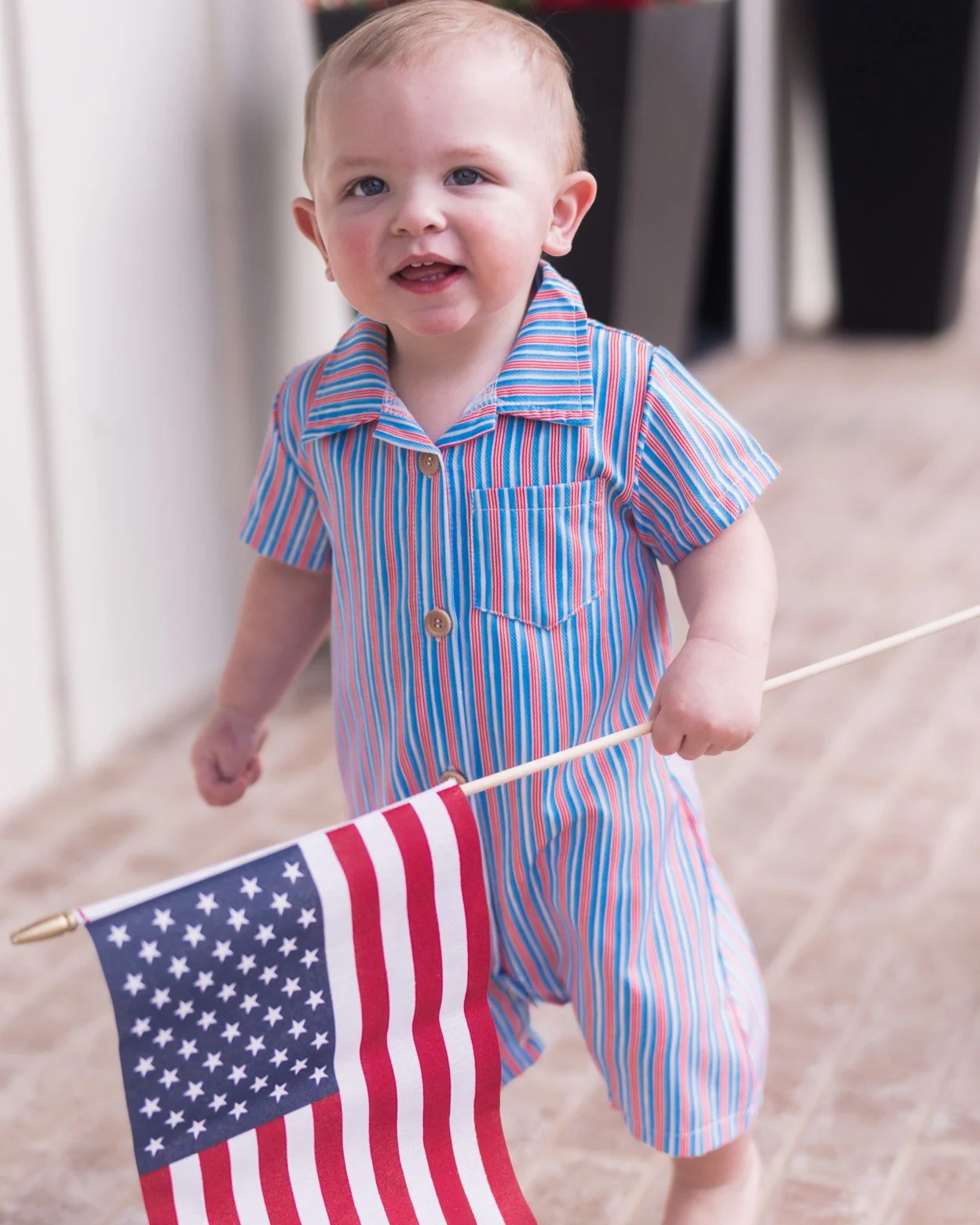Baby Craig Woven One Piece - USA Stripes - Image 2