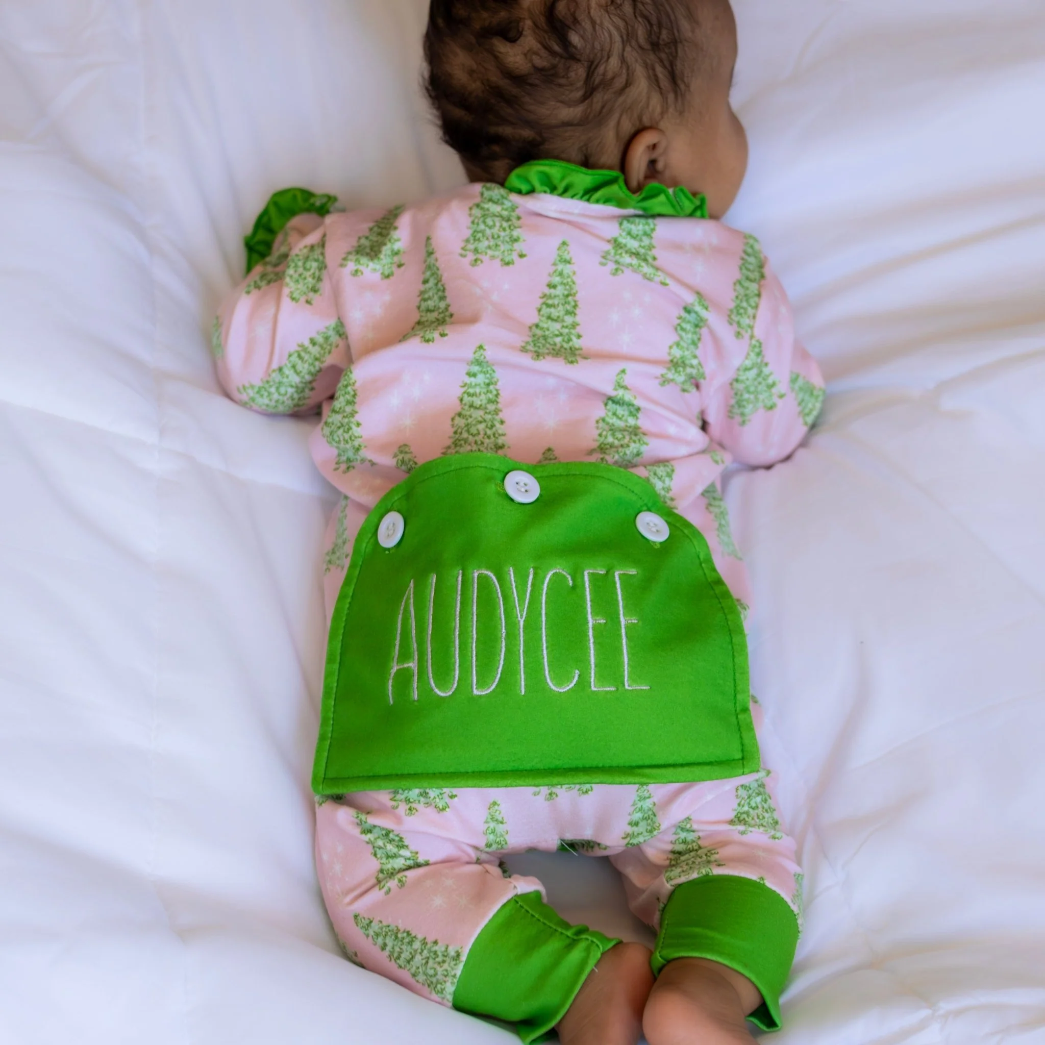 Baby Ruffle Buttflap Pajamas - Pink Christmas Tree Holiday Lounge - Image 3