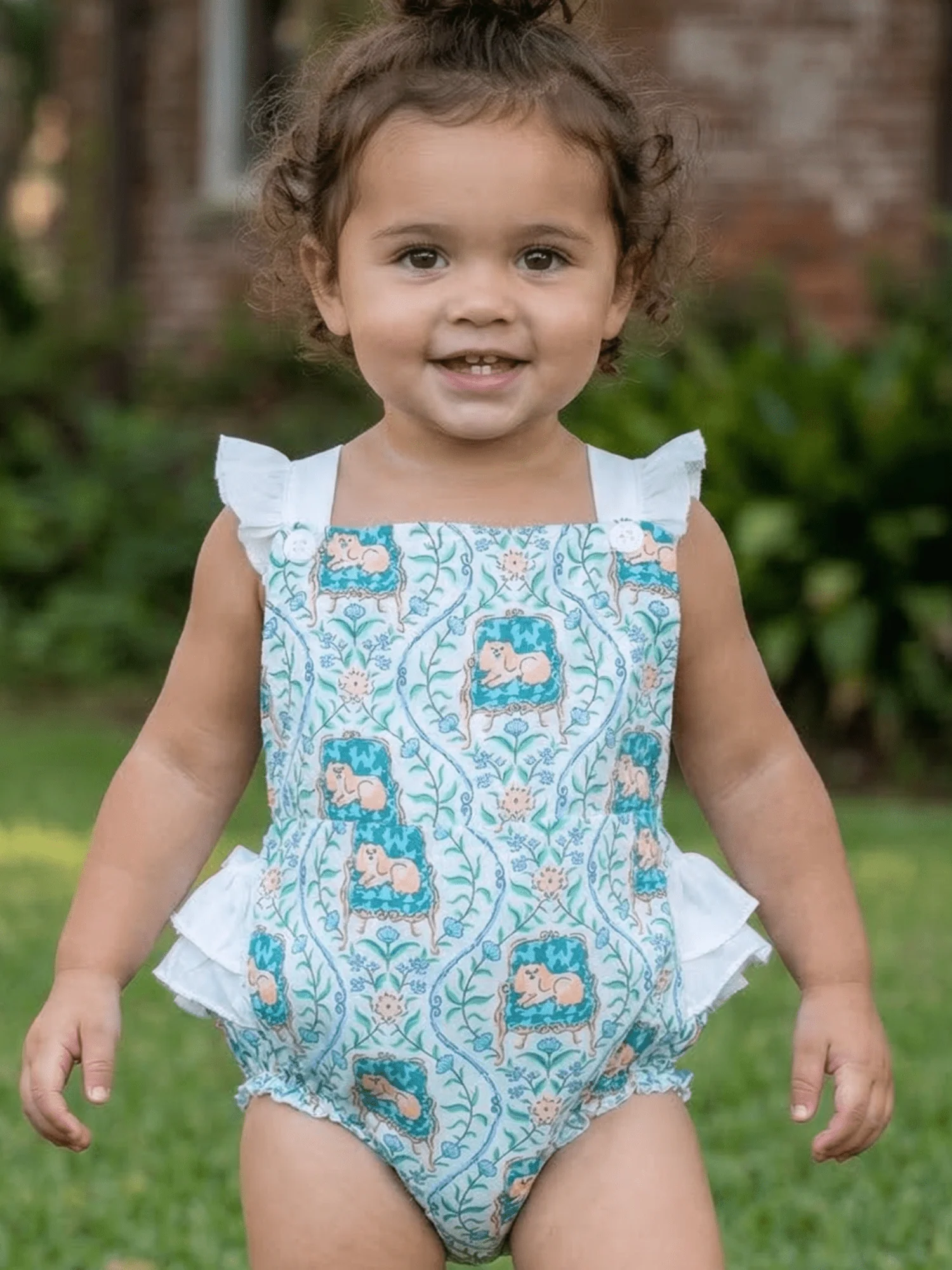 Baby Judith Ruffle Tank Bubble - Heritage Toile Puppies