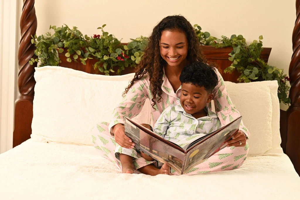 Kids Button Down Pajamas - Blue Christmas Tree Holiday Lounge - Image 4