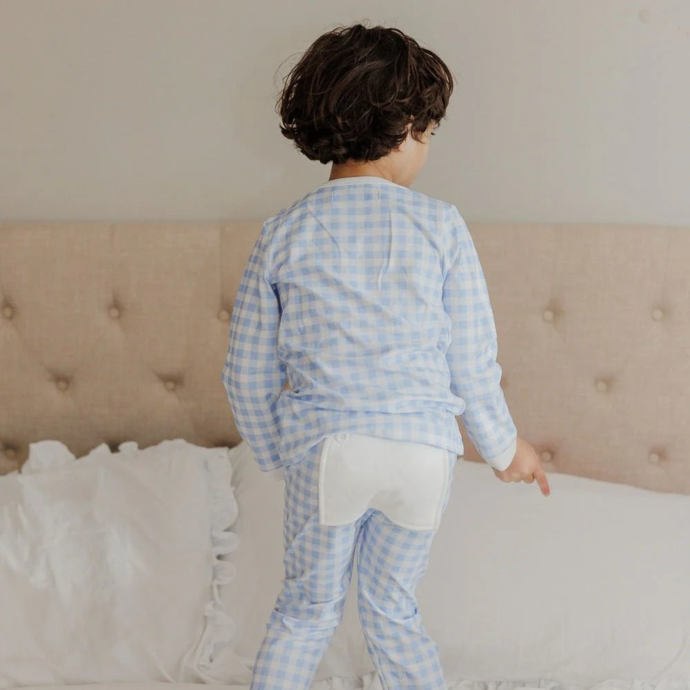 Buttflap Pajamas - Blue Gingham - Image 3