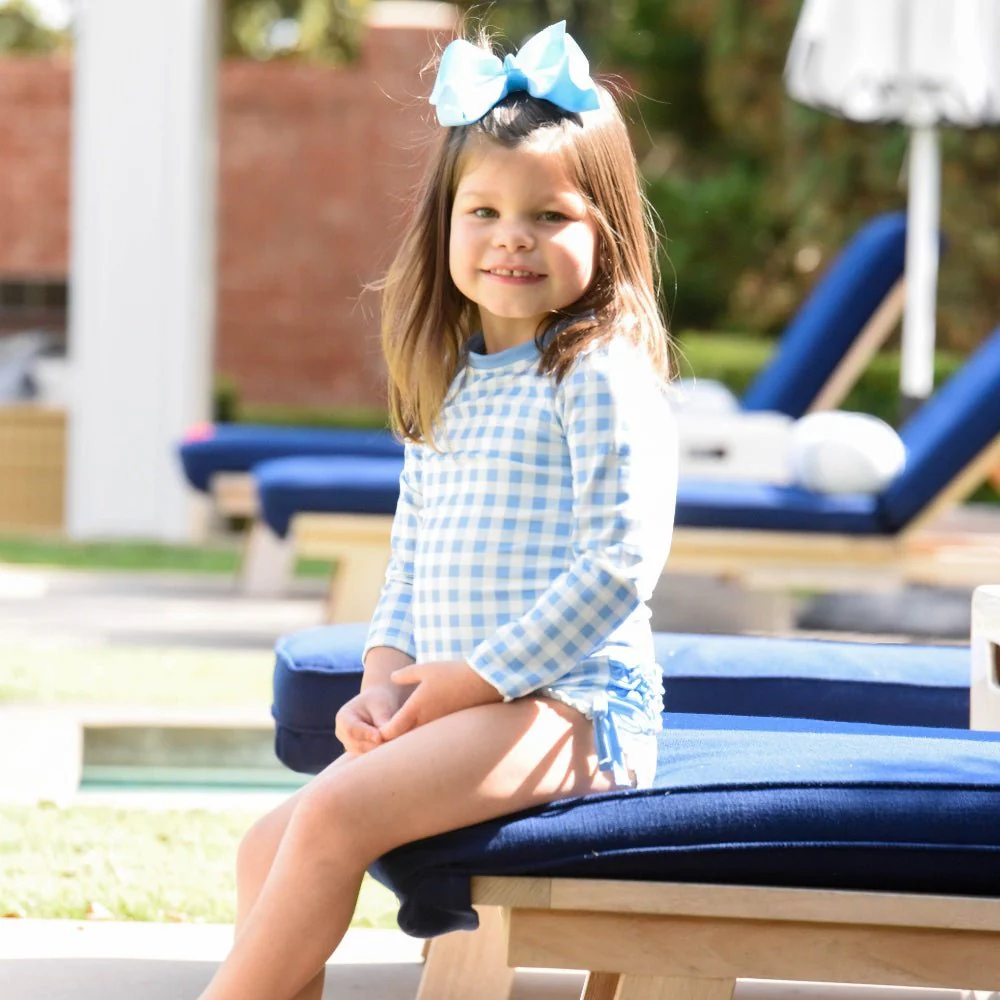 Ruffle Bottom Swimsuit - Blue Gingham - Image 3