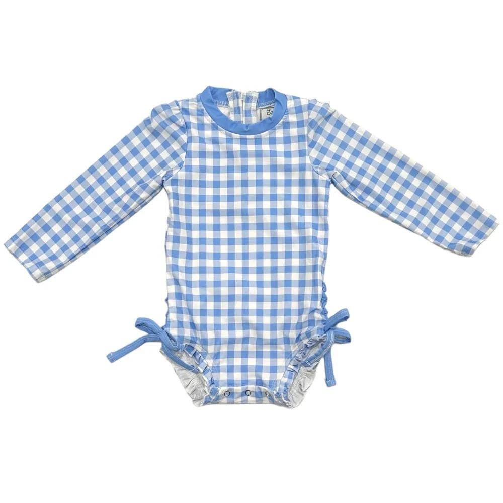 Ruffle Bottom Swimsuit - Blue Gingham - Image 4