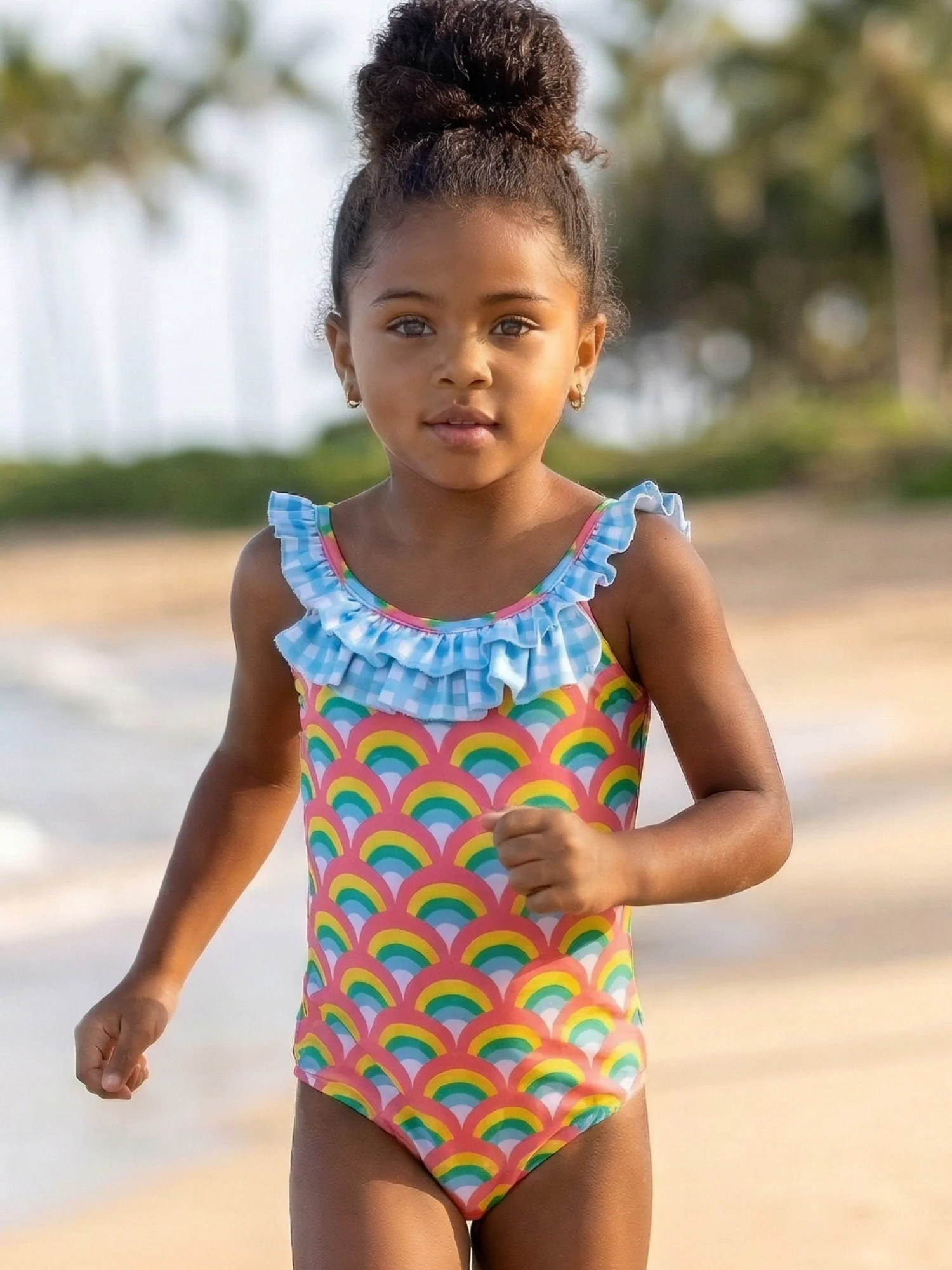Bow Back Swimsuit - Retro Rainbow