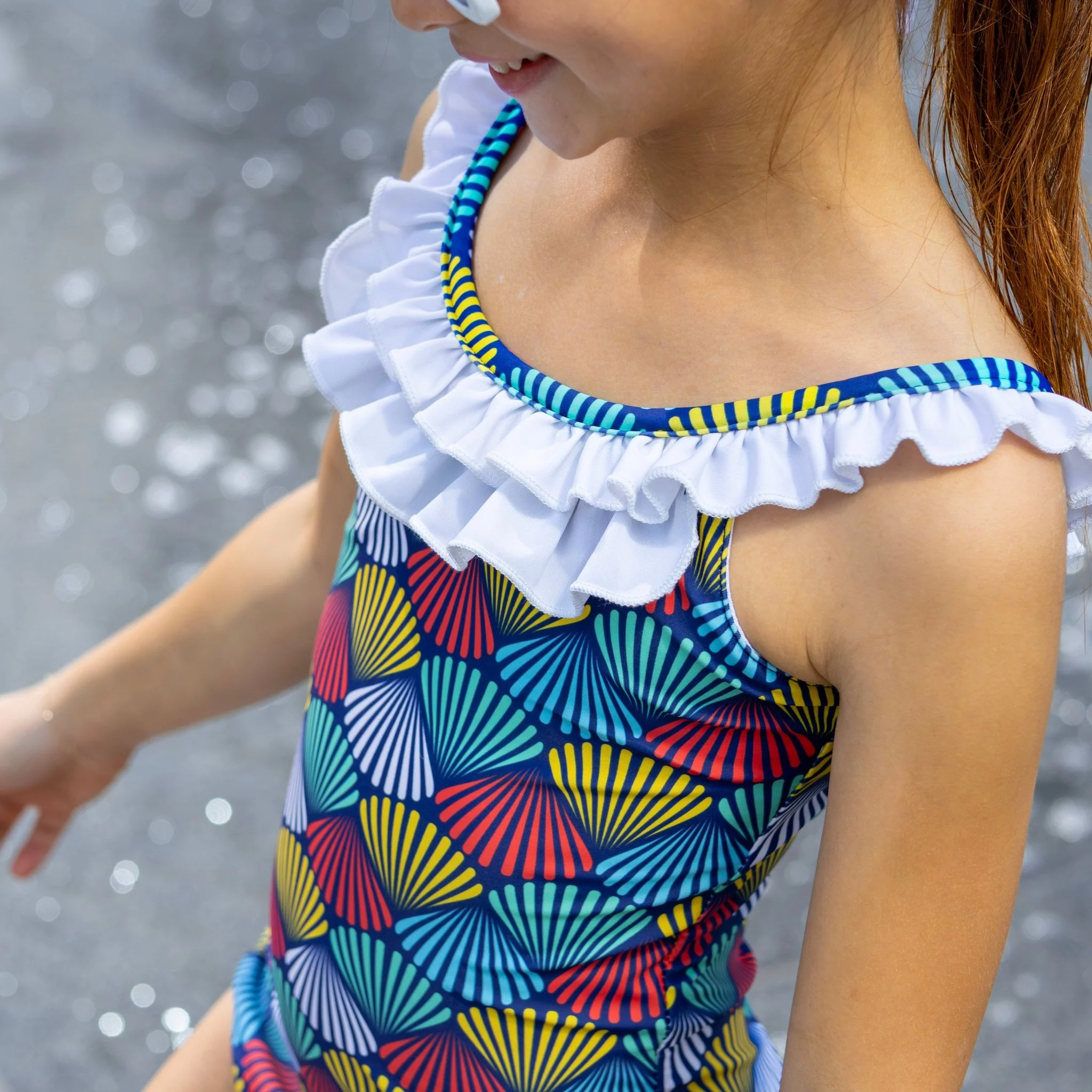 Bow Back Swimsuit - Rainbow Shells on Navy - Image 3