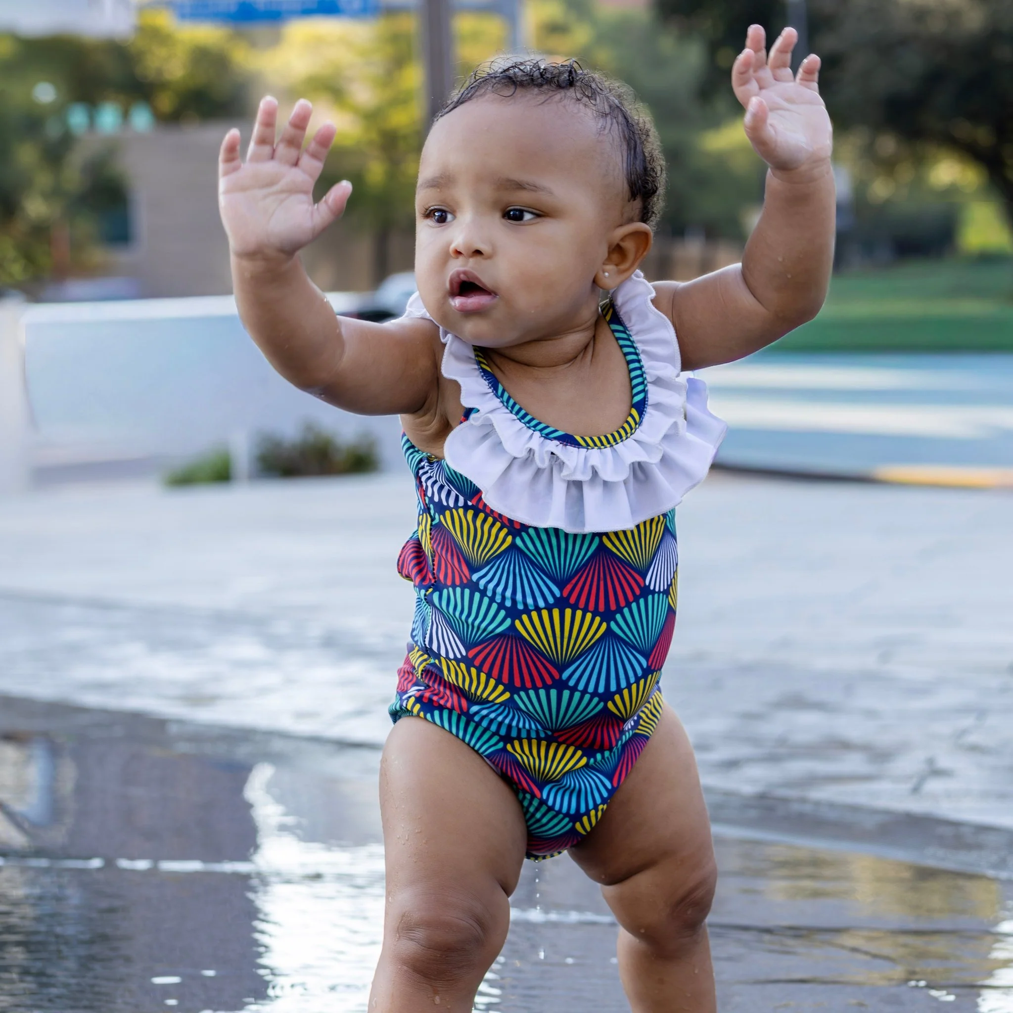 Bow Back Swimsuit - Rainbow Shells on Navy - Image 5