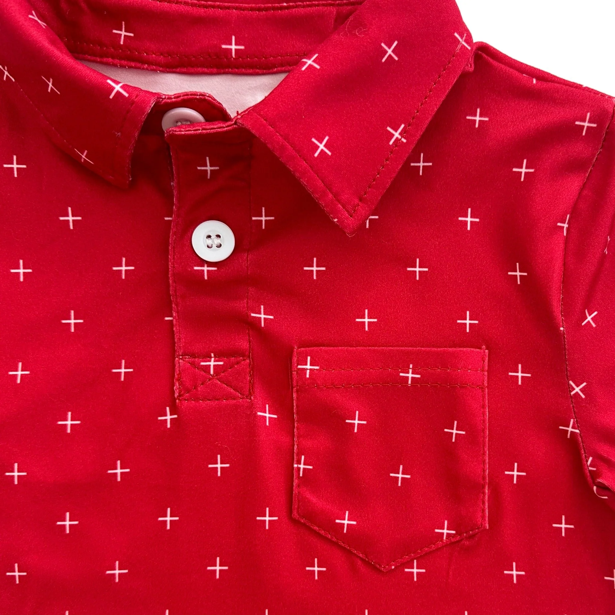 Mini Davis Short Sleeve Pocket Polo - White + on Red - Image 5