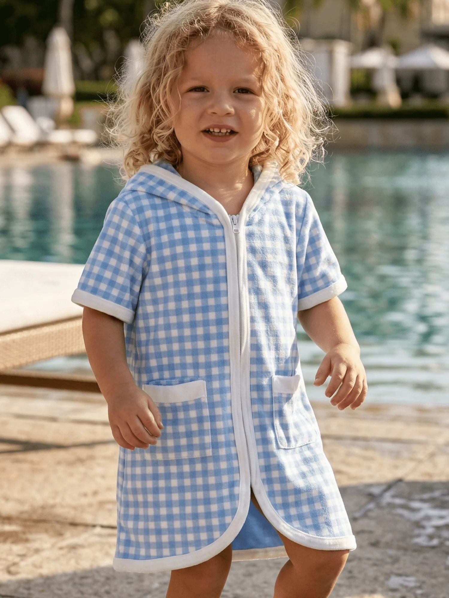 Boys Swim Cover Up - Blue Gingham