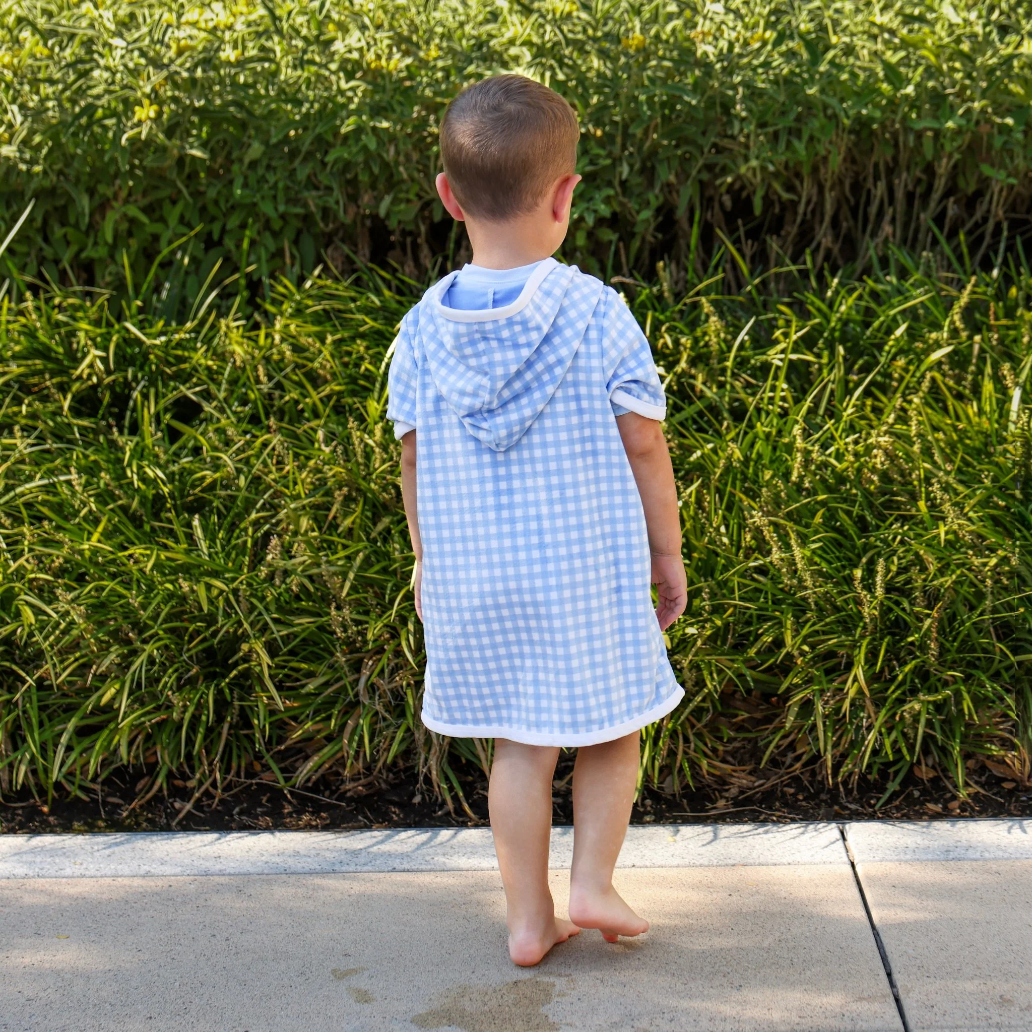 Boys Swim Cover Up - Blue Gingham - Image 3