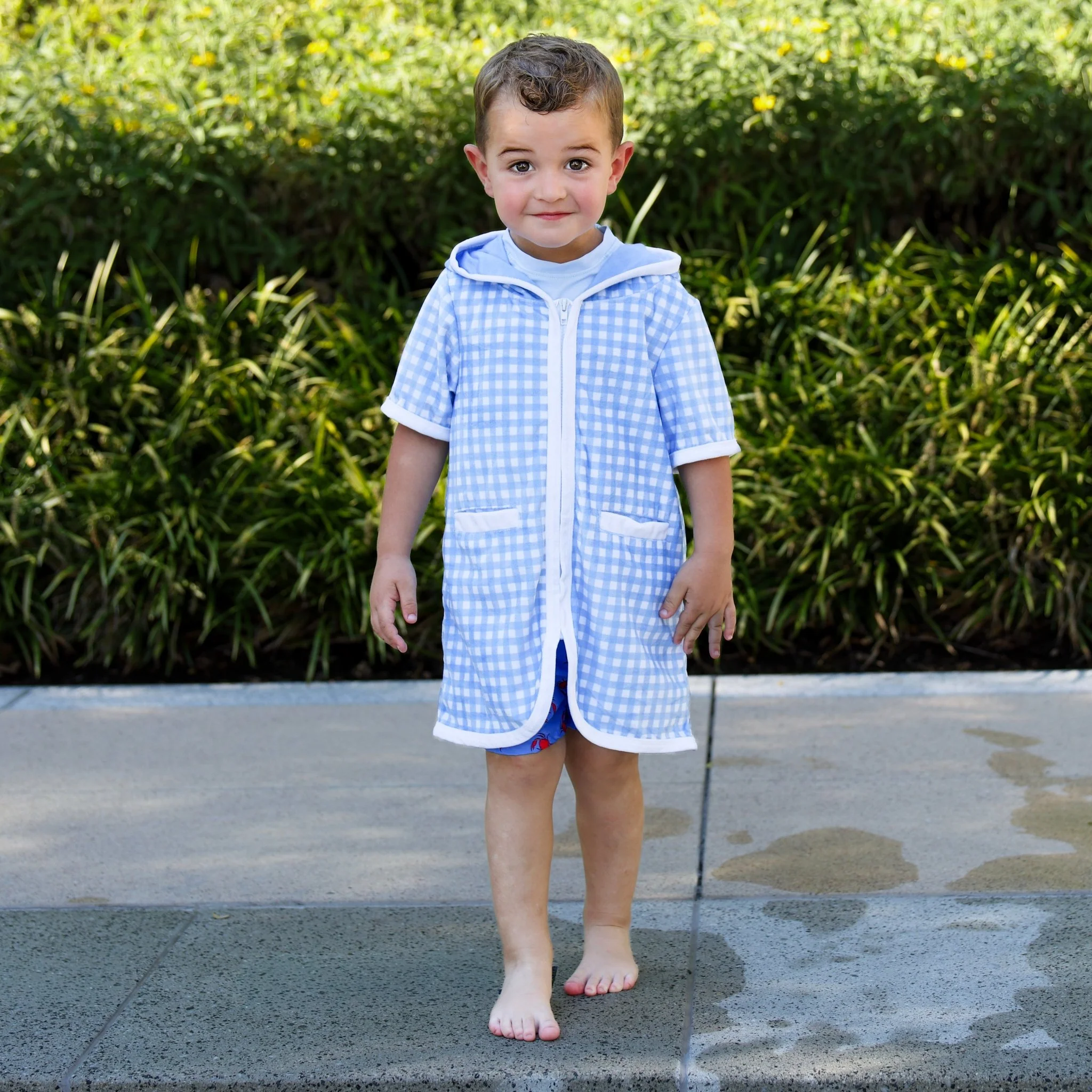 Boys Swim Cover Up - Blue Gingham - Image 4