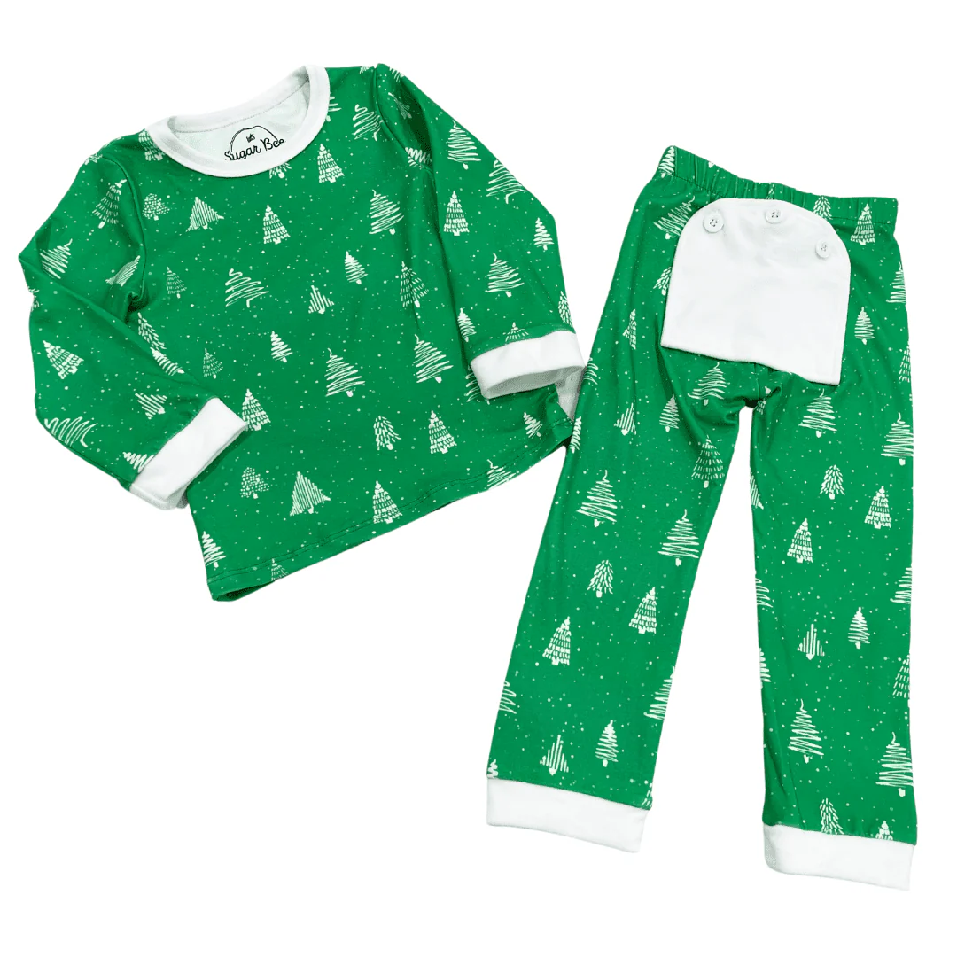 Buttflap Pajamas - White Trees On Green Holiday Lounge - Image 4