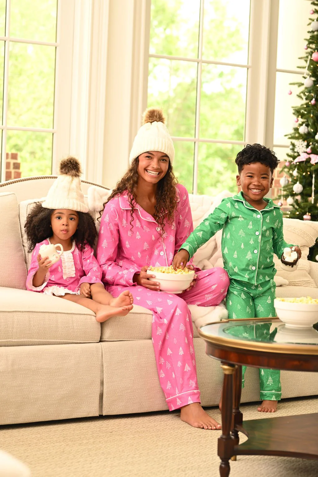 Button Down Pajamas- White Trees On Green Holiday Lounge - Image 4