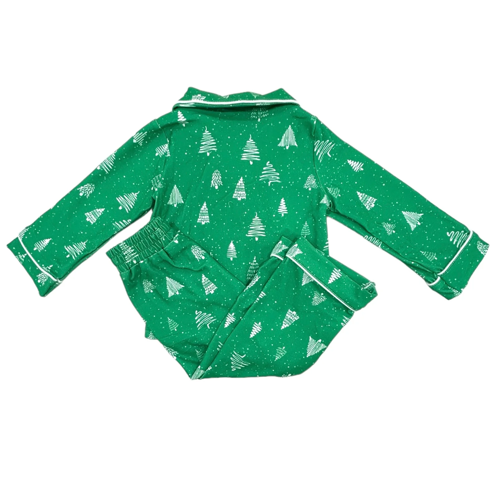 Button Down Pajamas- White Trees On Green Holiday Lounge - Image 7