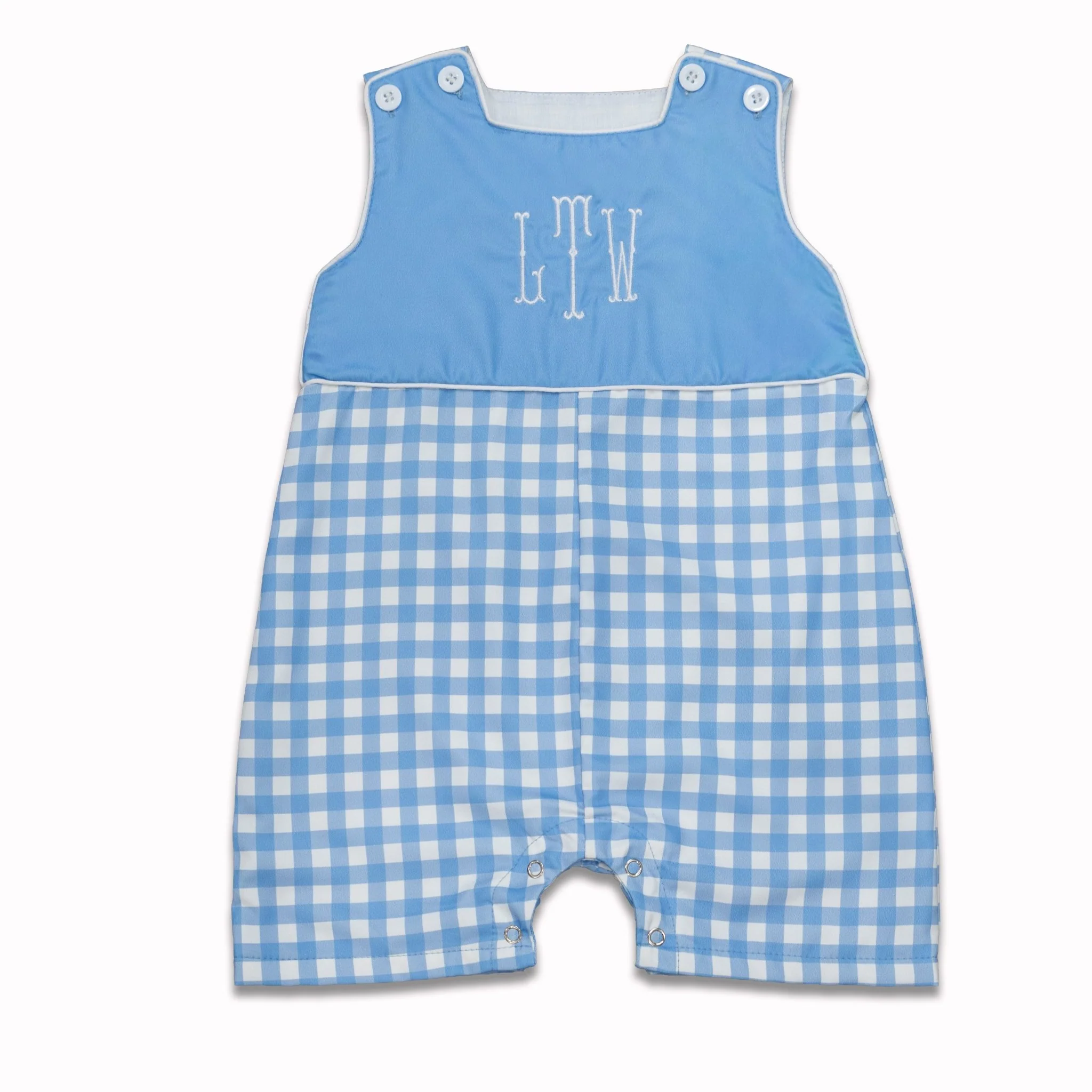 Button Shoulder Shortall - Blue Gingham - Image 3