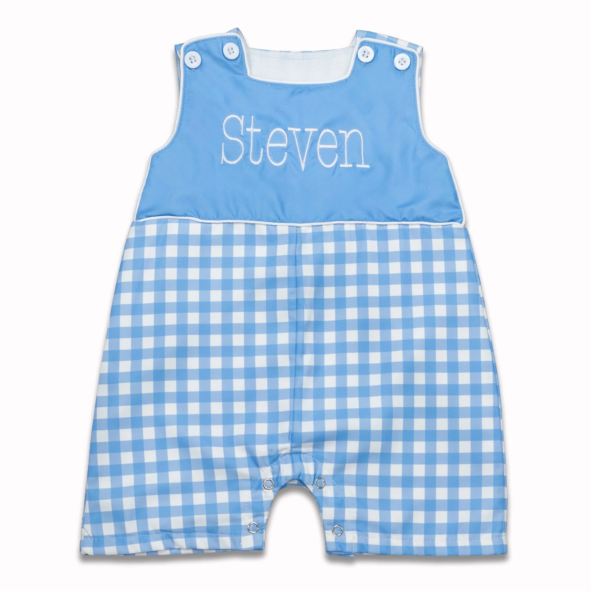 Button Shoulder Shortall - Blue Gingham - Image 4