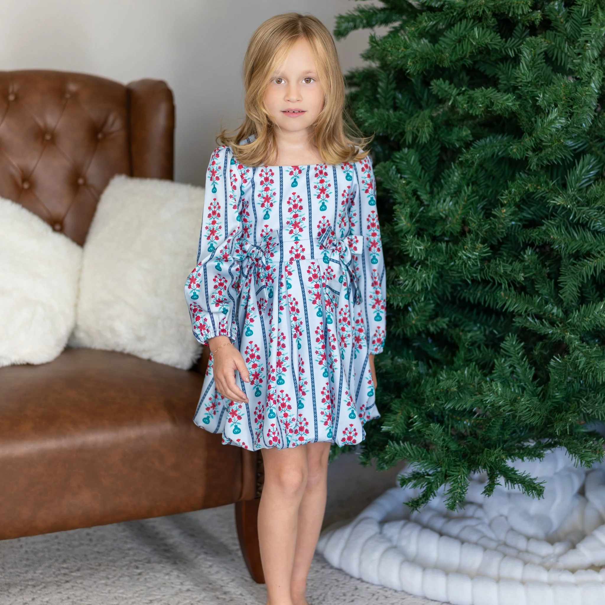 Camille LS Bubble Dress - Snowberry Stripes - Image 5