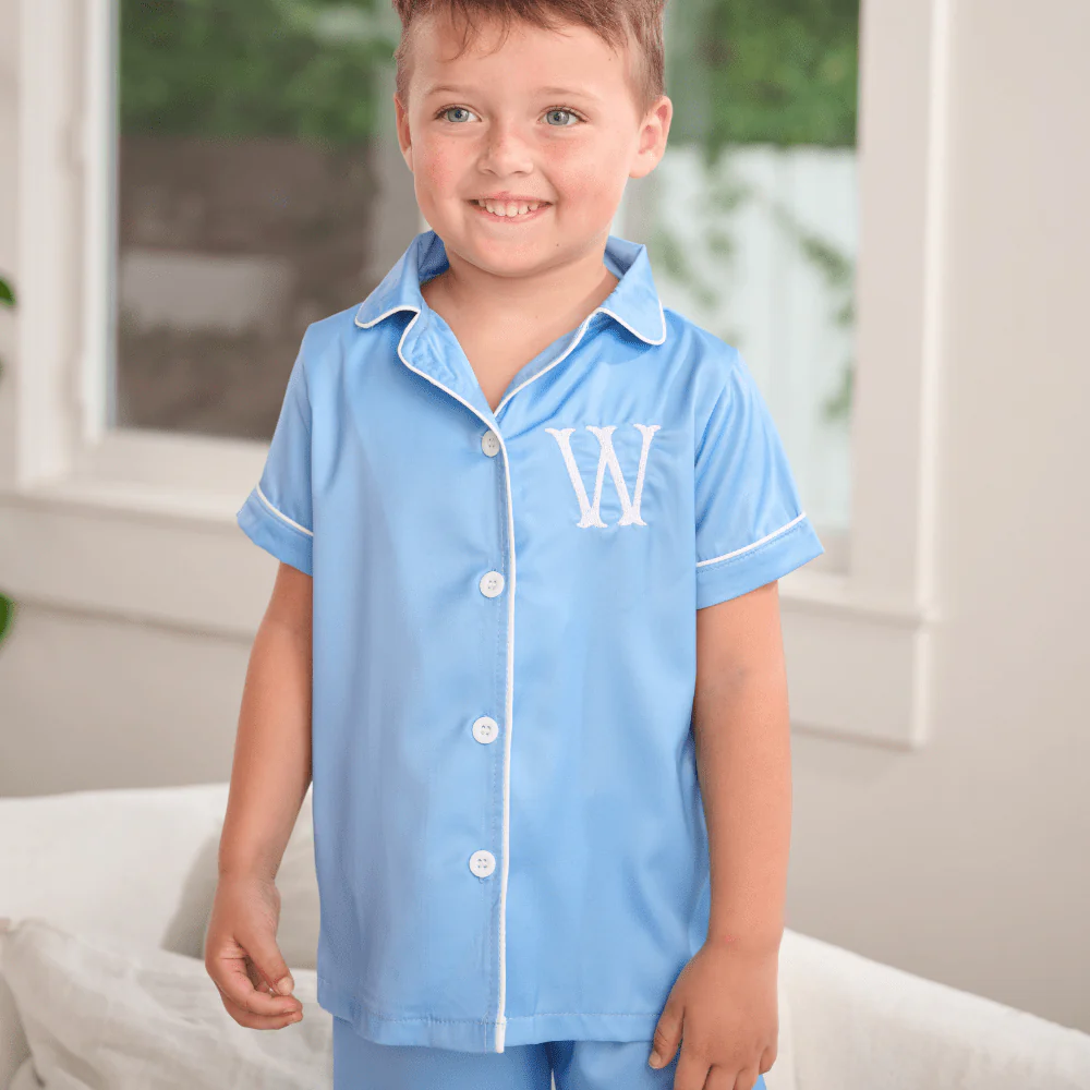 Charlie Satin Long Sleeve Pant Set - Powder Blue - Image 2