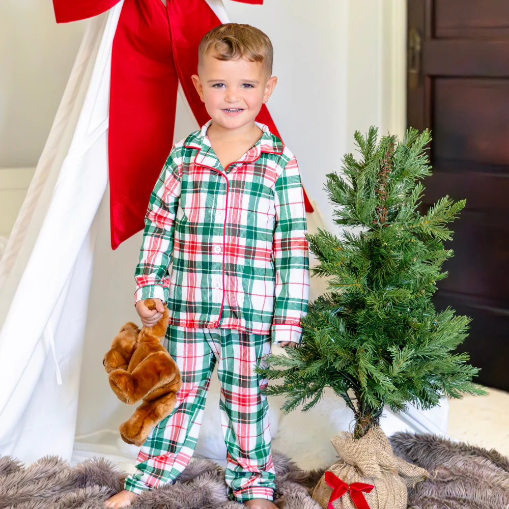 Kids Christmas Plaid - Button Down Pajamas