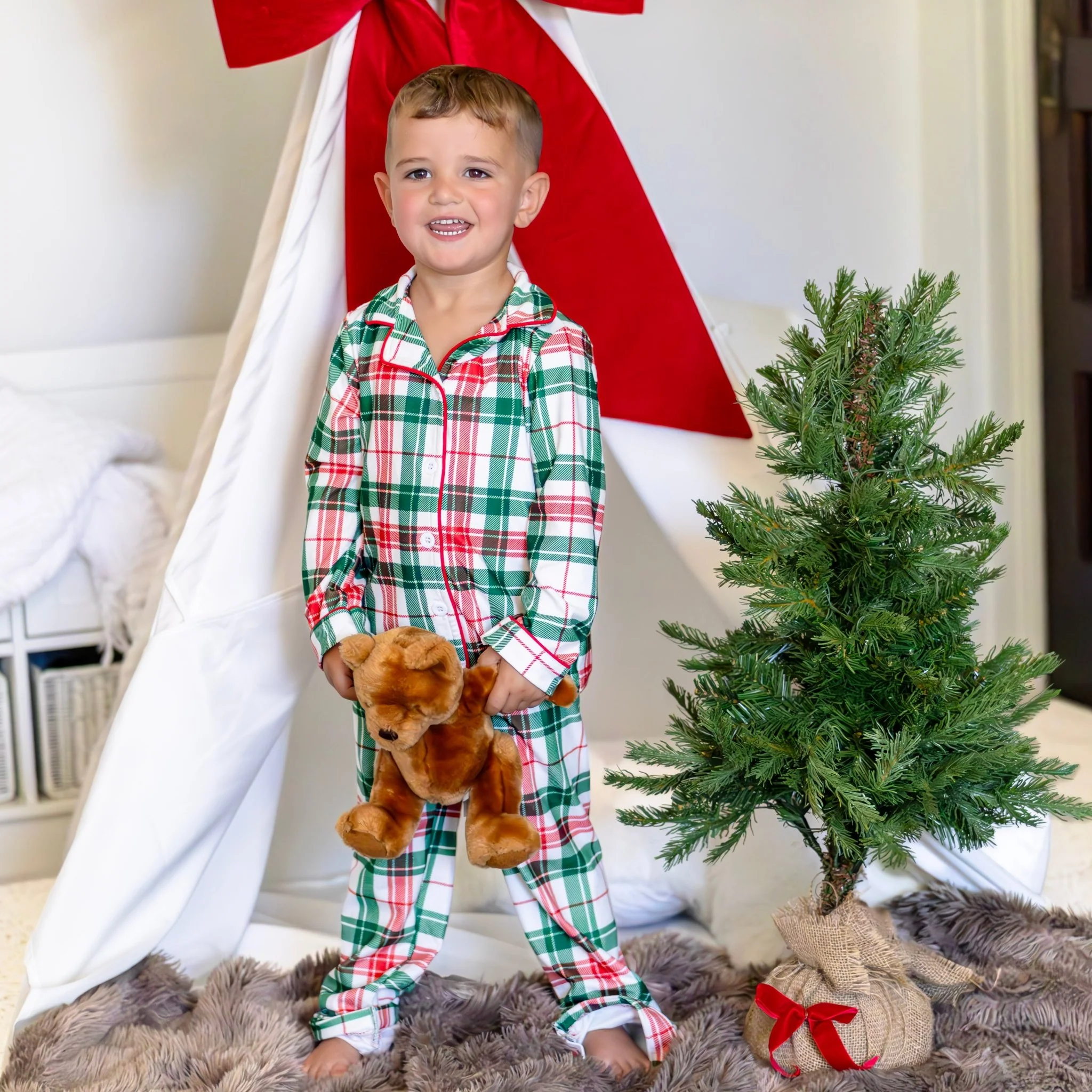Kids Christmas Plaid - Button Down Pajamas - Image 3