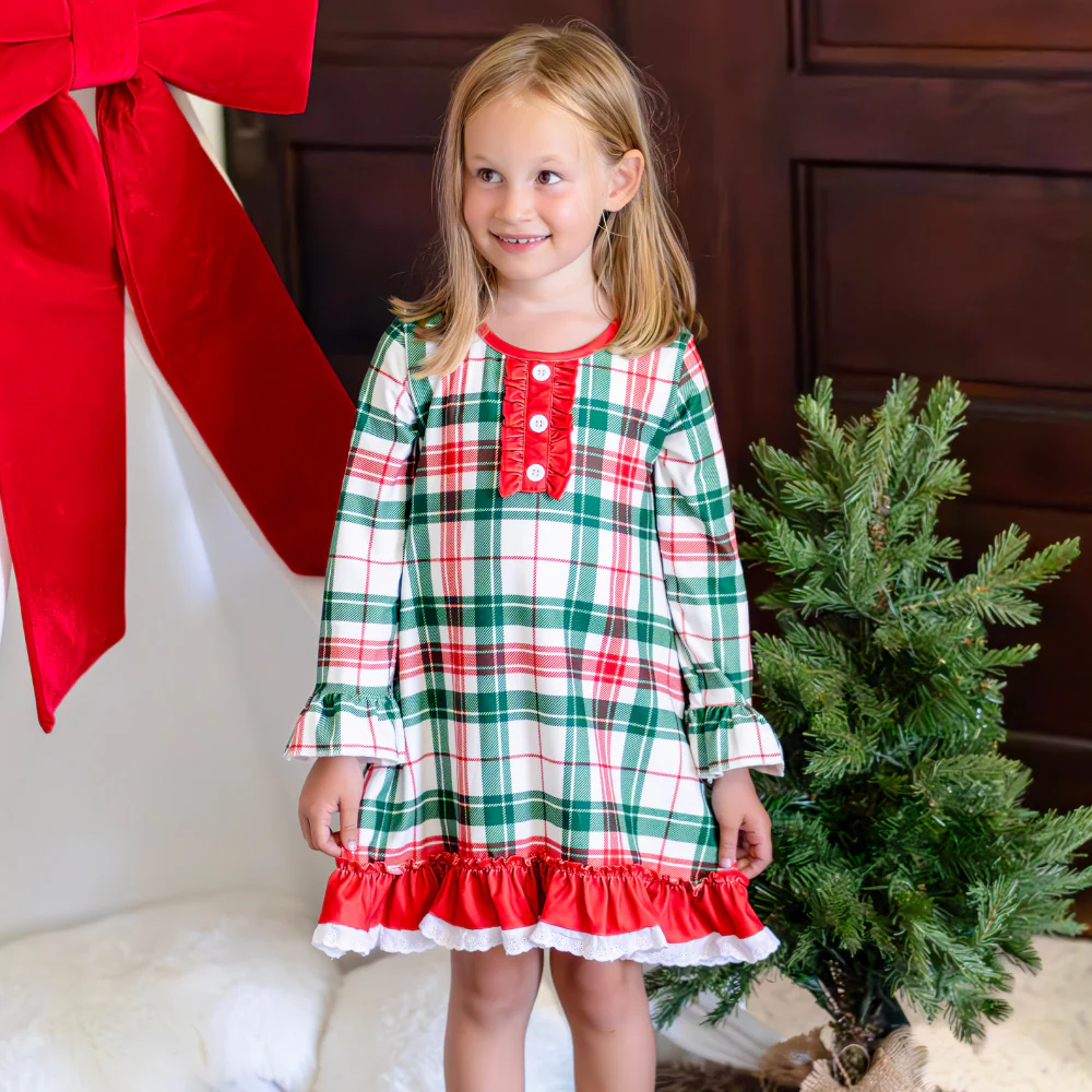 Gown with Bloomers - Christmas Plaid Holiday Lounge
