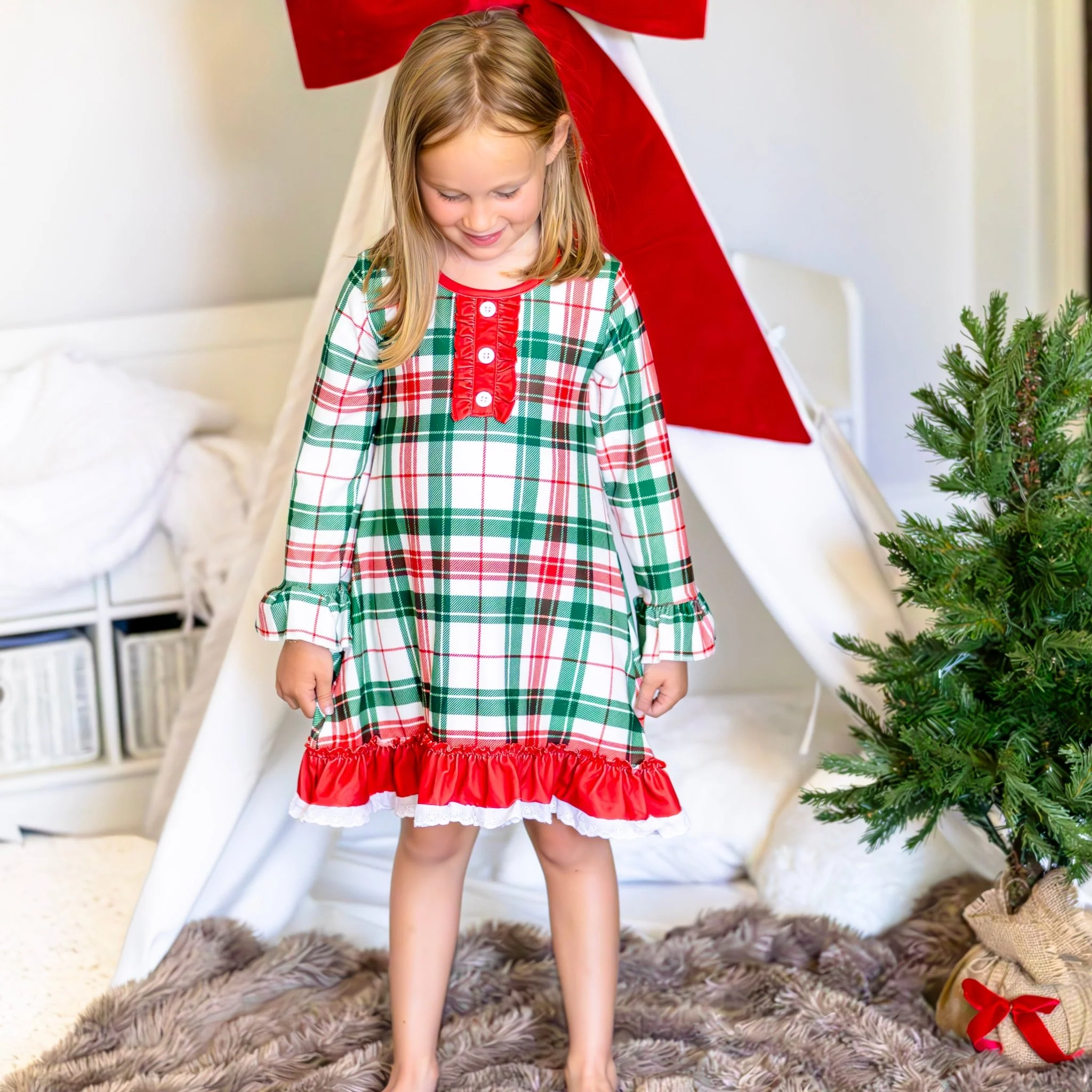 Gown with Bloomers - Christmas Plaid Holiday Lounge - Image 3