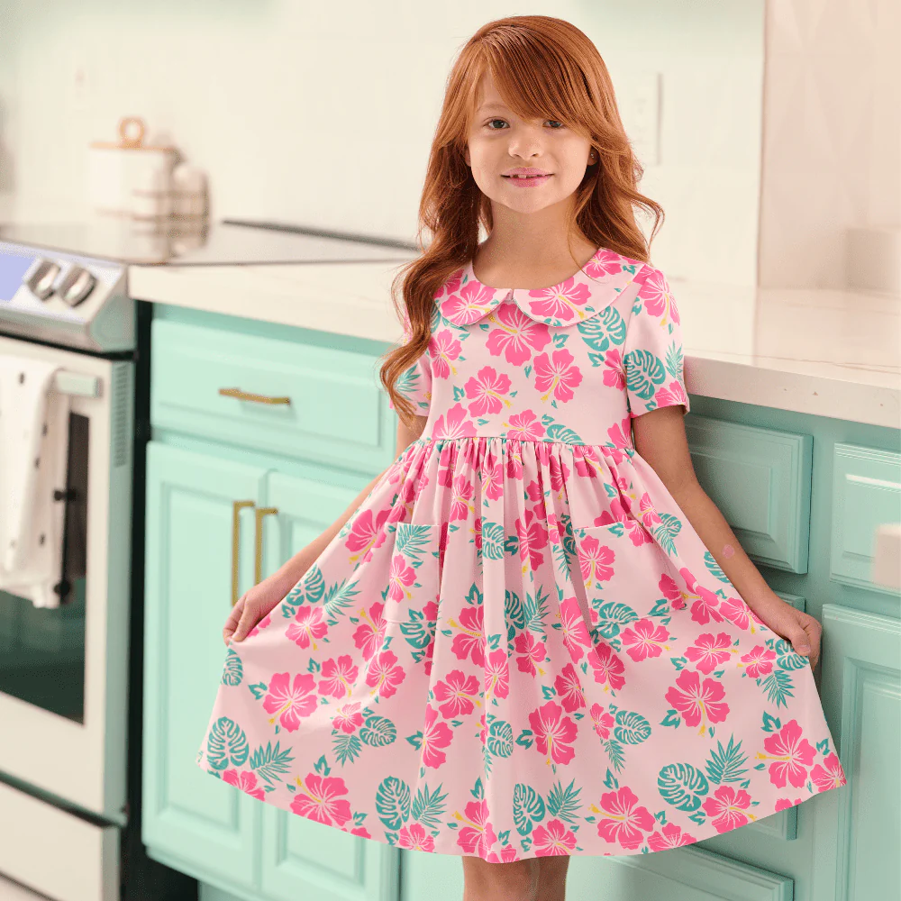 Claire Twirl Dress - Reverse Teal Hibiscus - Image 3