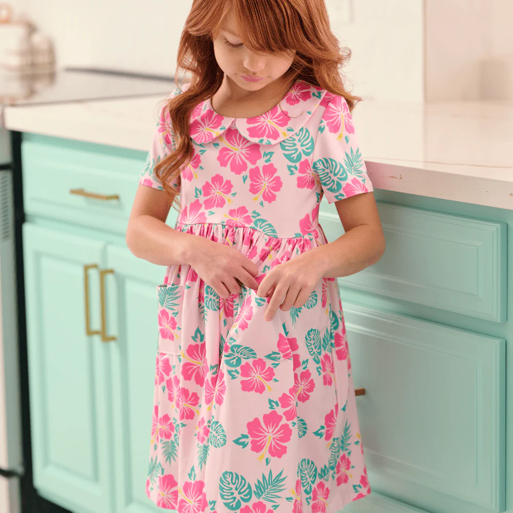 Claire Twirl Dress - Reverse Teal Hibiscus - Image 4