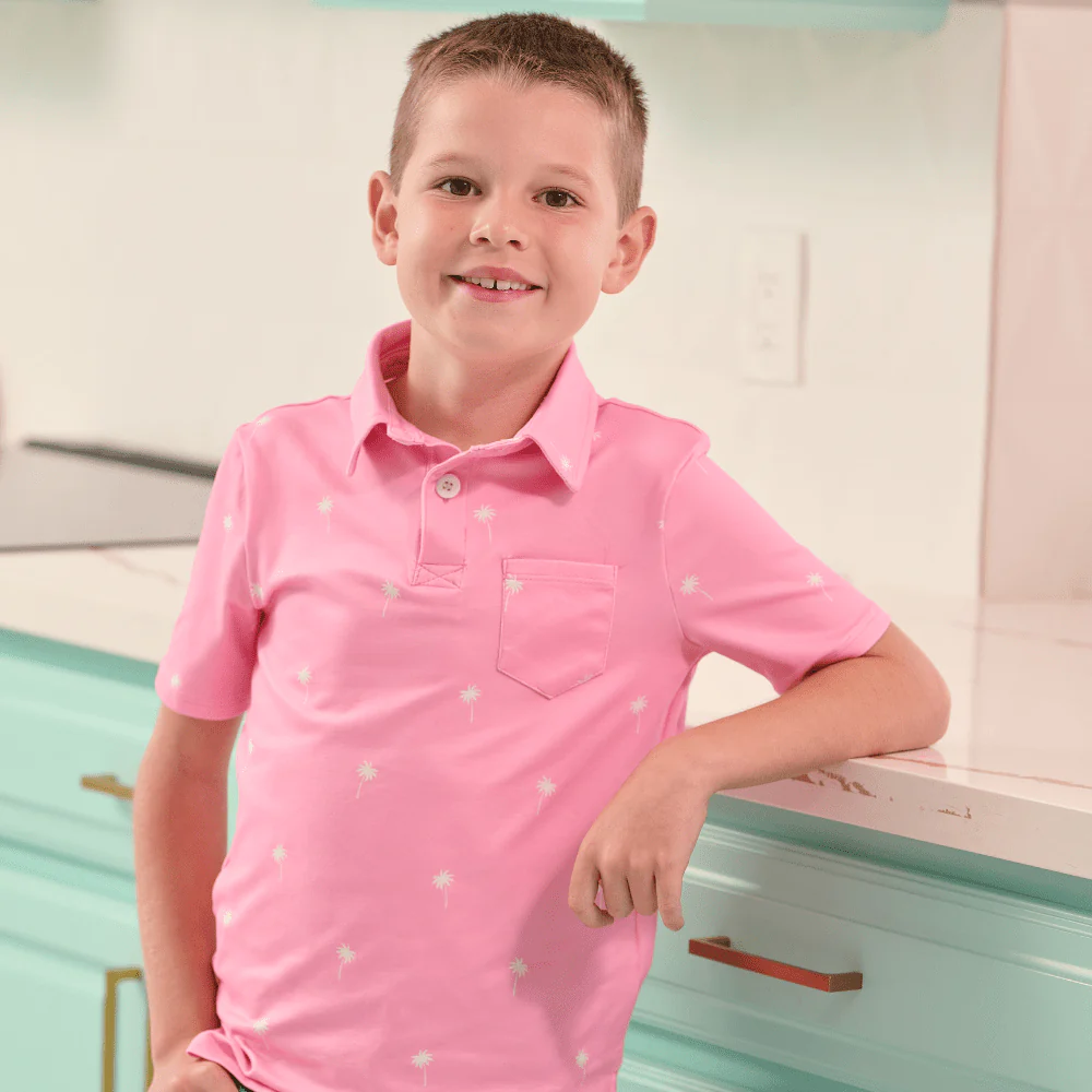 Davis Pocket Polo - Pink Palm Trees - Image 3