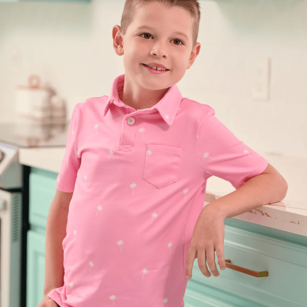 Davis Pocket Polo - Pink Palm Trees - Image 4