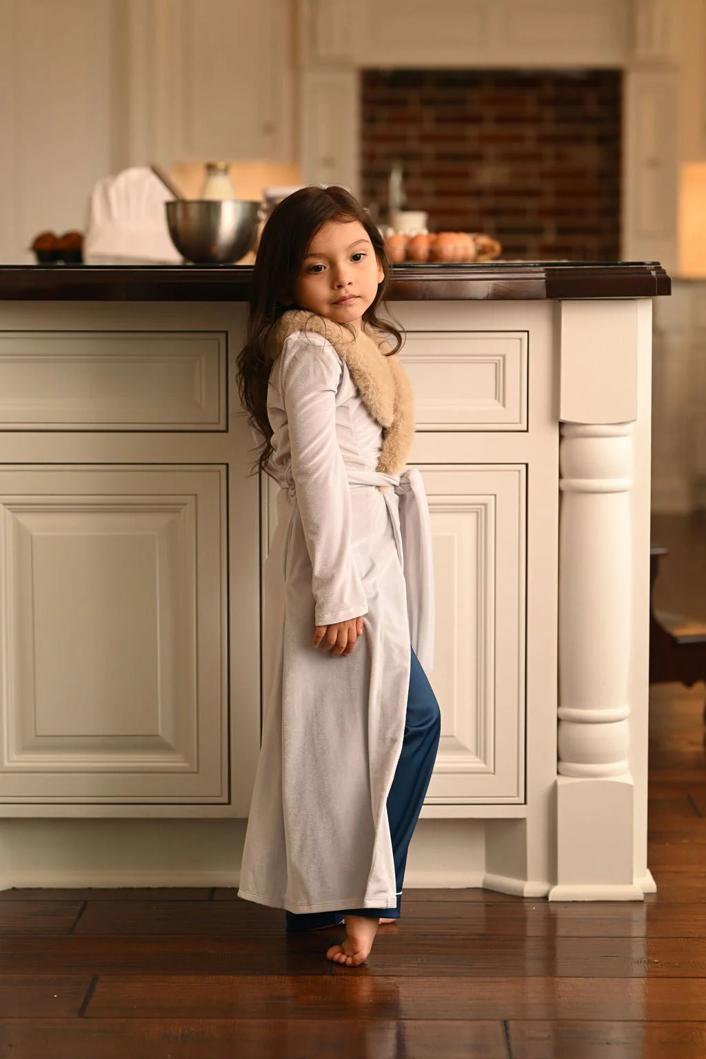 Mini Eleanor Fur Trimmed Robe - Cafe Au Lait - Image 4