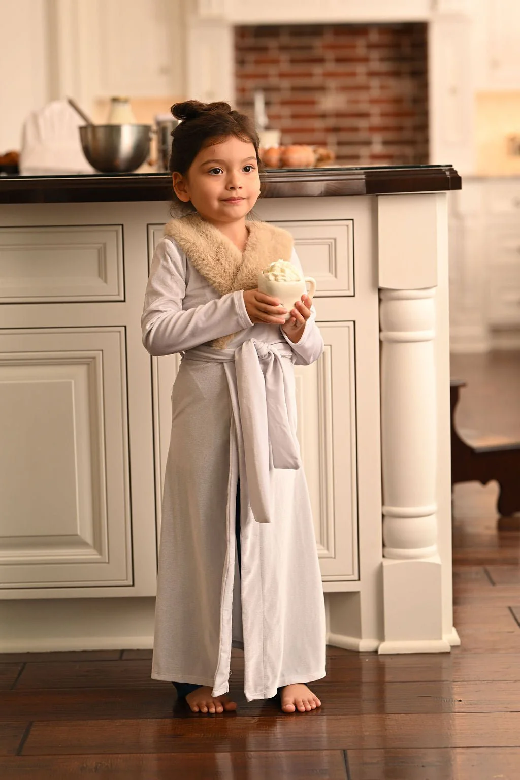 Mini Eleanor Fur Trimmed Robe - Cafe Au Lait - Image 5