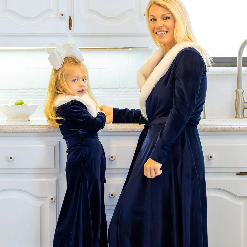 Eleanor Fur Trimmed Robe - Navy - Image 3