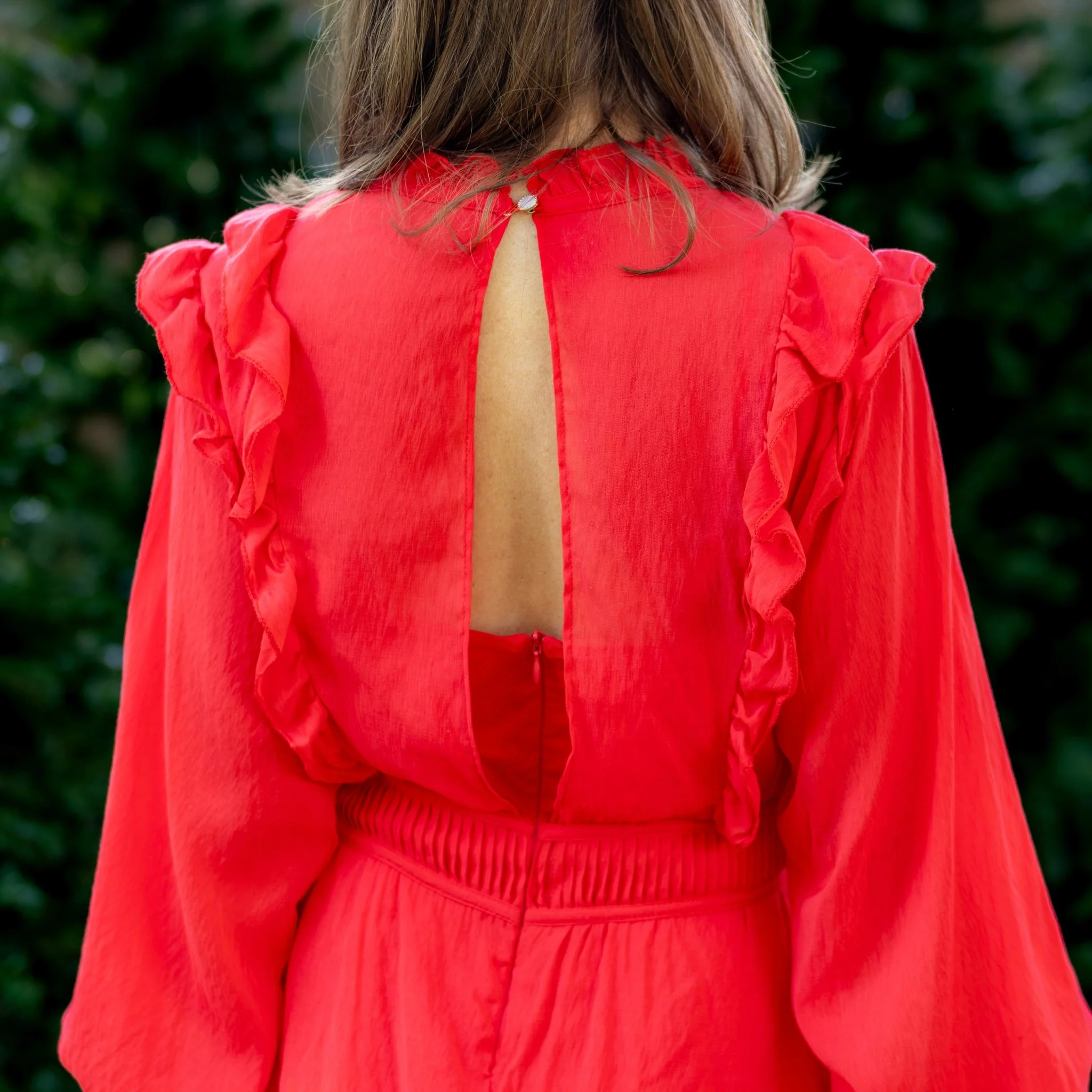 Evelyn - Holiday Red Long Sleeve Ruffle Dress - Image 3