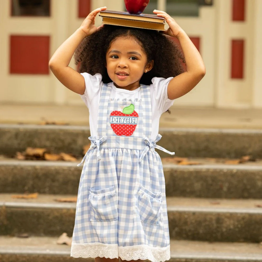 Lace Pinafore - Back to School Blue Gingham - Image 5