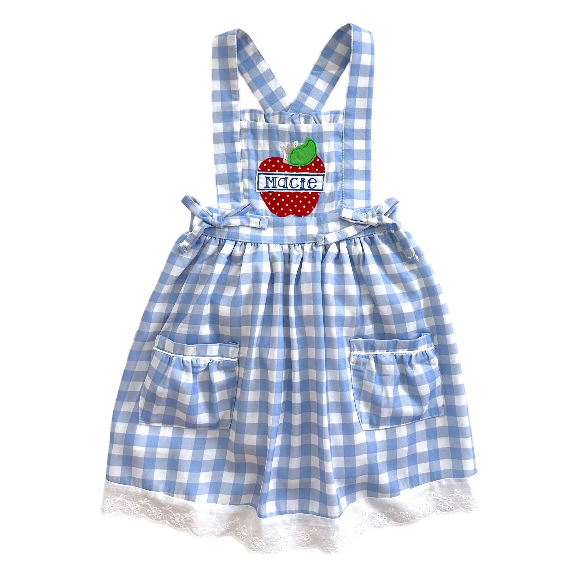 Lace Pinafore - Back to School Blue Gingham - Image 9