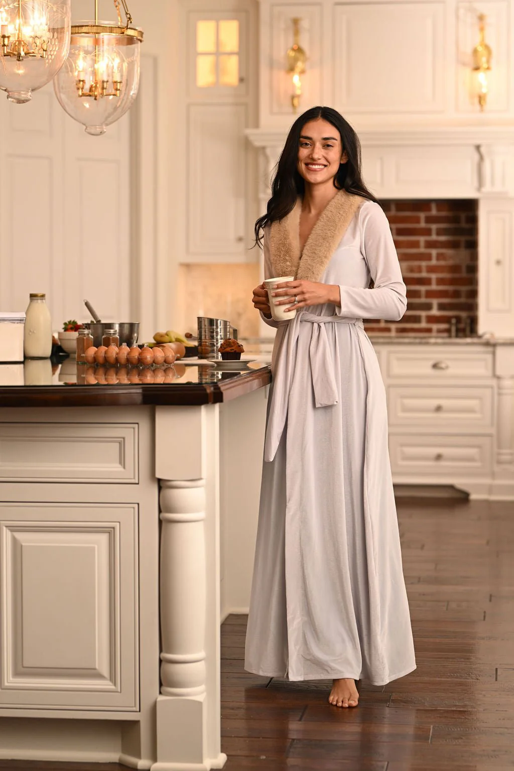Eleanor Fur Trimmed Robe - Cafe Au Lait - Image 7