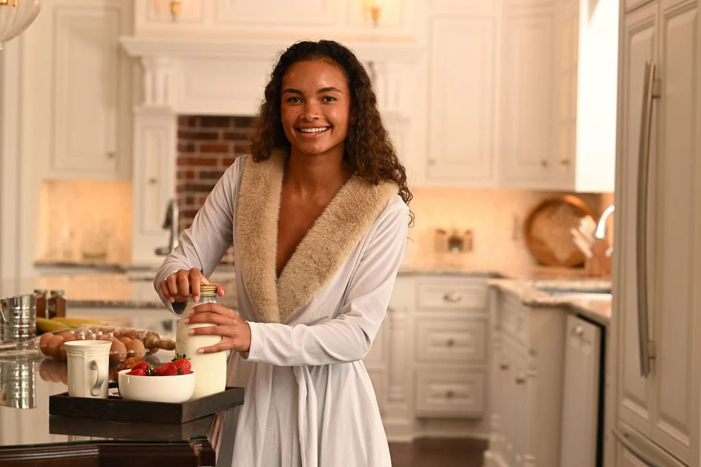 Eleanor Fur Trimmed Robe - Cafe Au Lait - Image 9