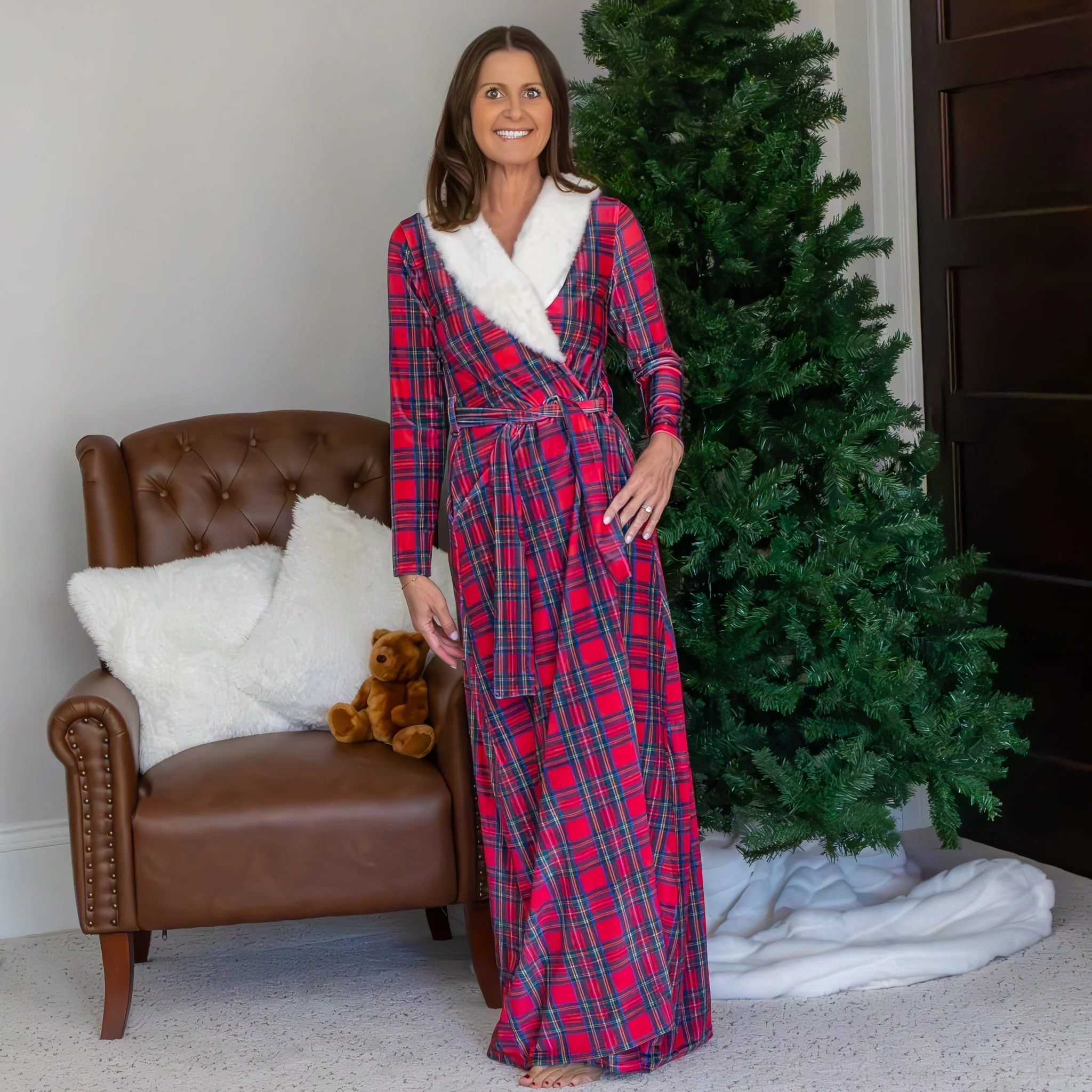 Eleanor Fur Trimmed Robe - Tartan - Image 2