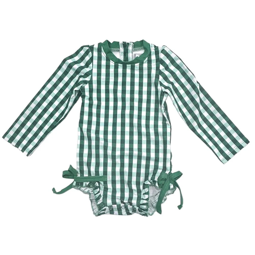Ruffle Bottom Swimsuit - Green Gingham - Image 4