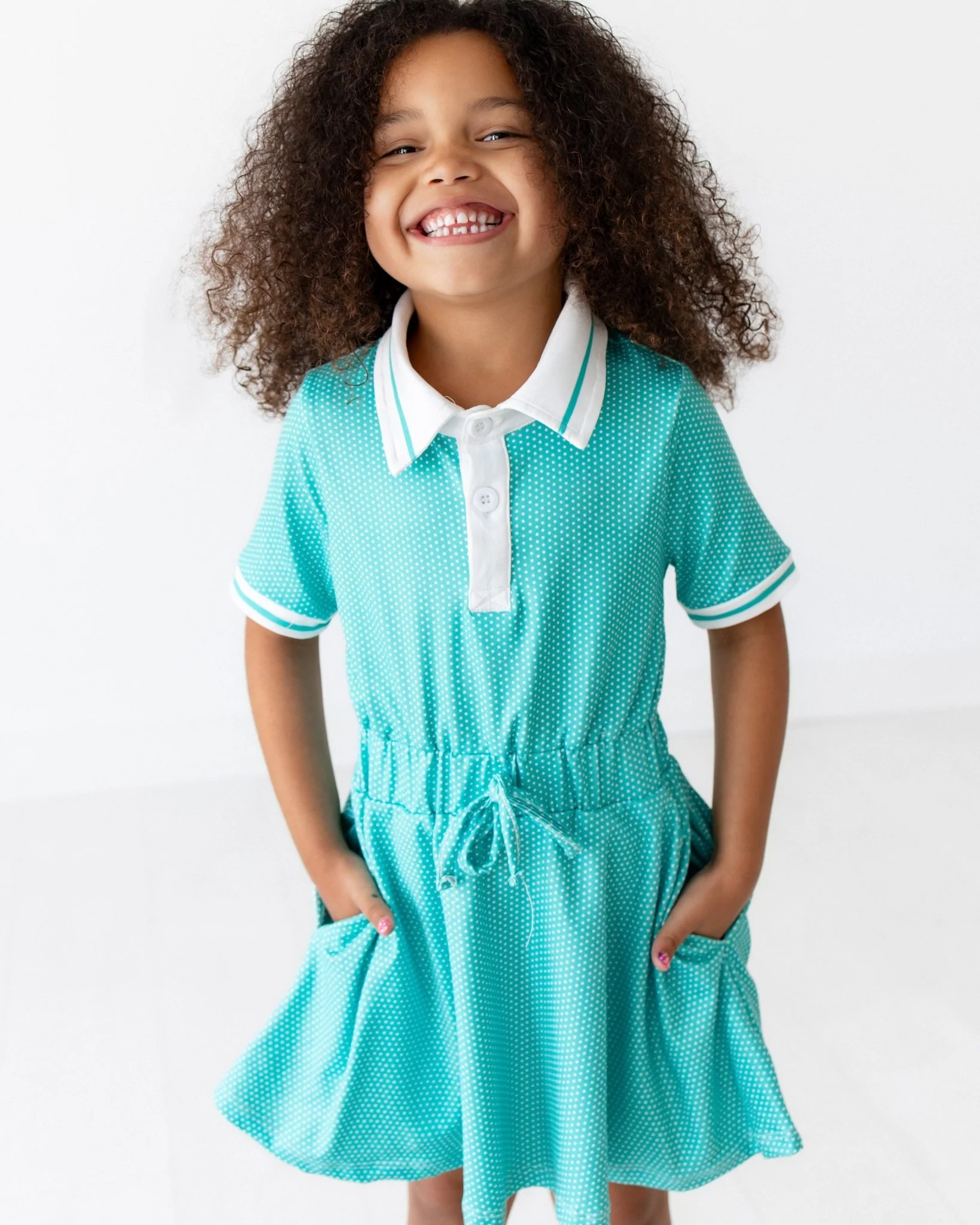 PREORDER***Heidi SS Polo Dress - Teal Dot