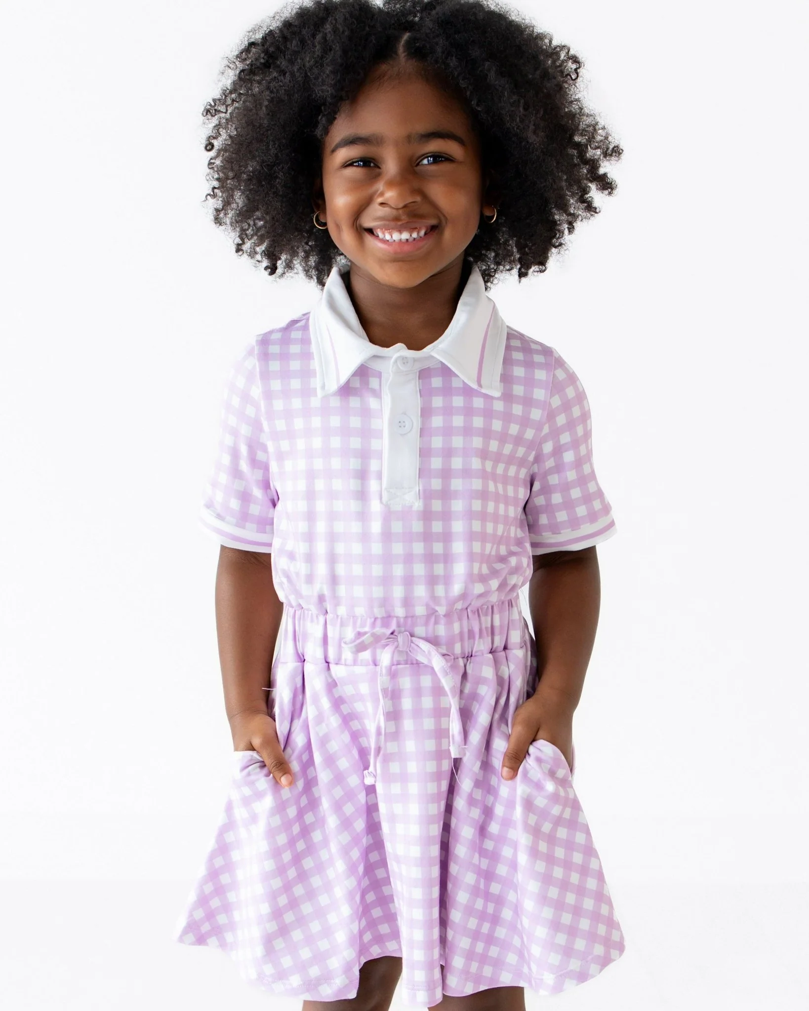 PREORDER***Heidi SS Polo Dress - Purple Gingham