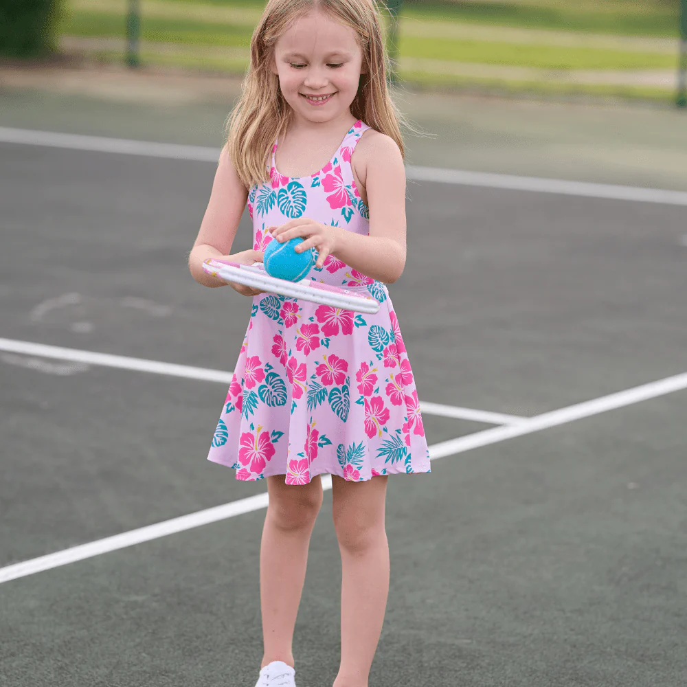 Mini Dallas  Halter Tennis Dress - Teal Hibiscus - Image 4
