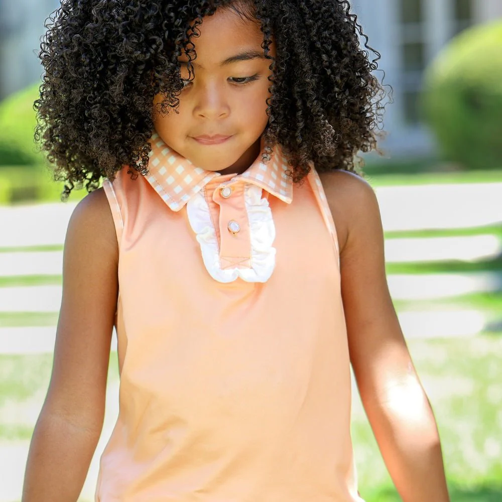 Katie Sleeveless Ruffle Polo - Peach Picnic