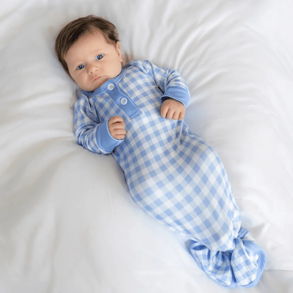 Knotted Gown - Blue Gingham